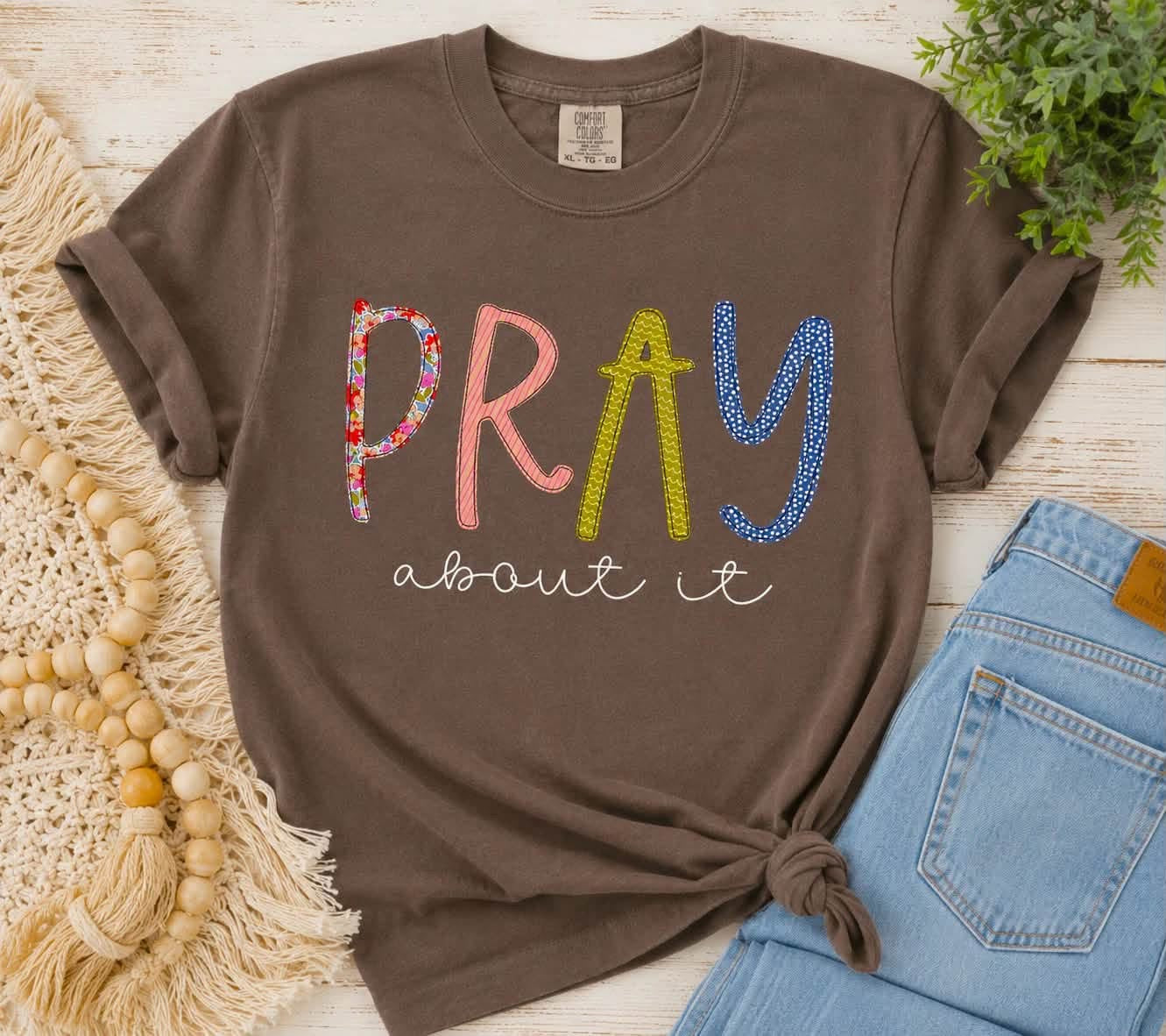 Floral Patchwork Pray About It Graphic Tee