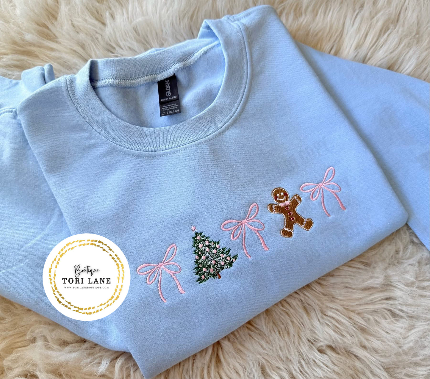 Embroidered Coquette Christmas Sweatshirt