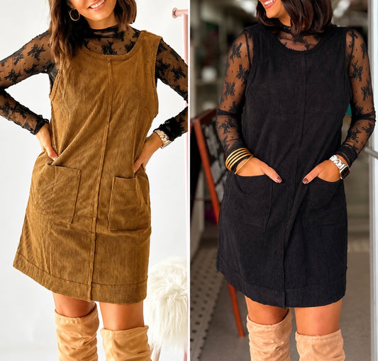 *PREORDER* Corduroy Mini Dress (Plus+ Black