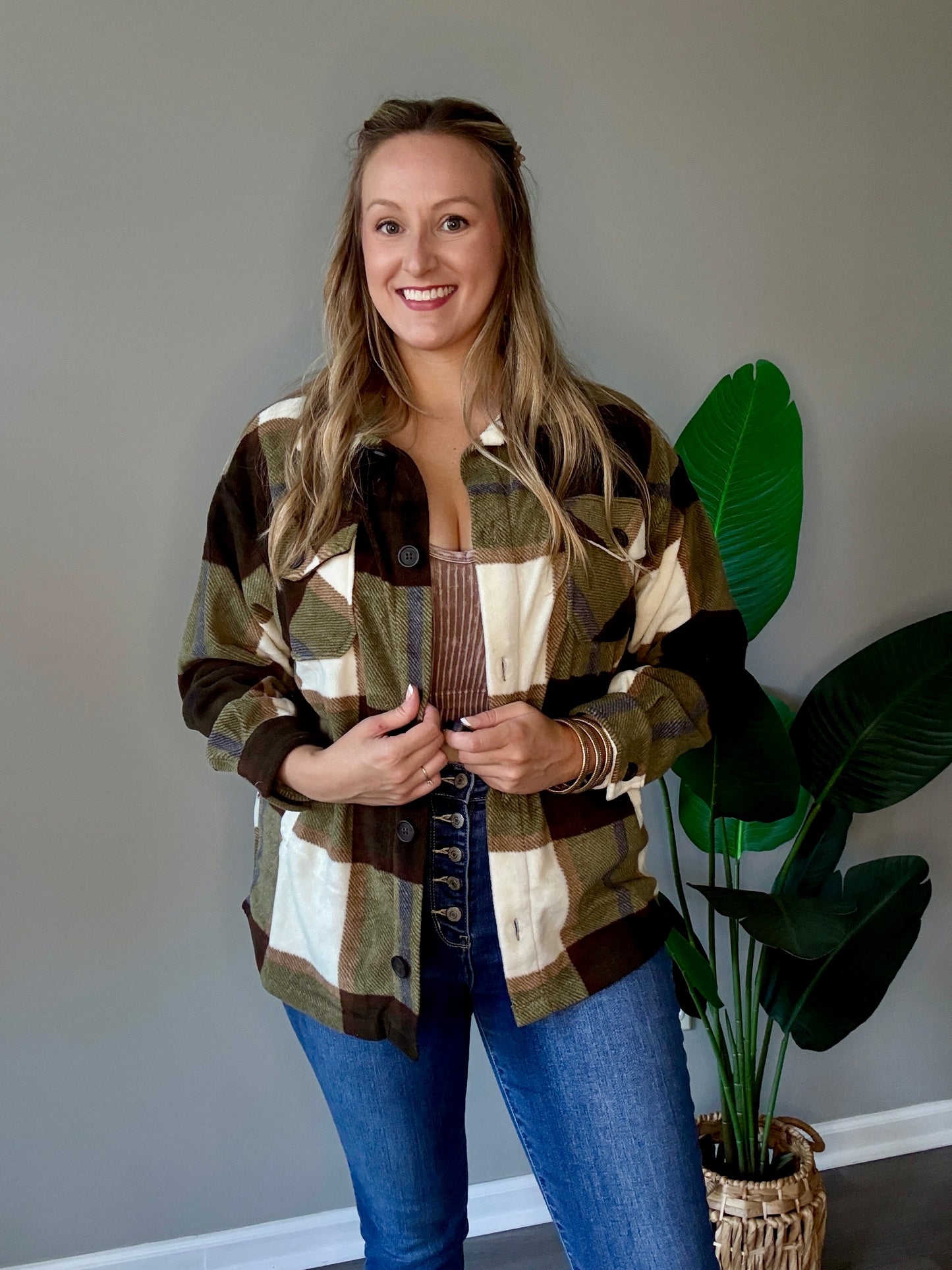 Olive Oversized Plaid Shacket