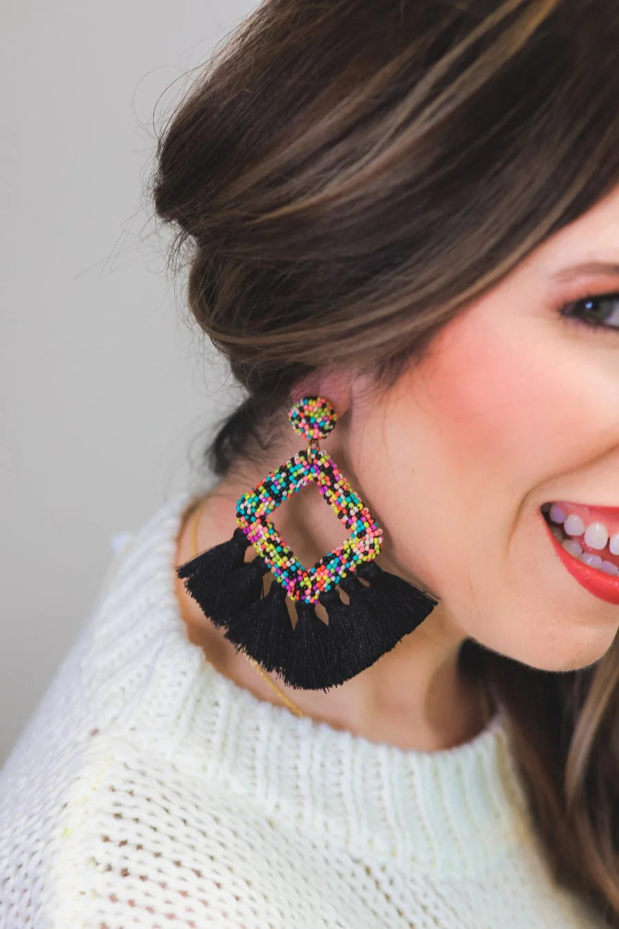 Black Multi Fringe Drop Earrings
