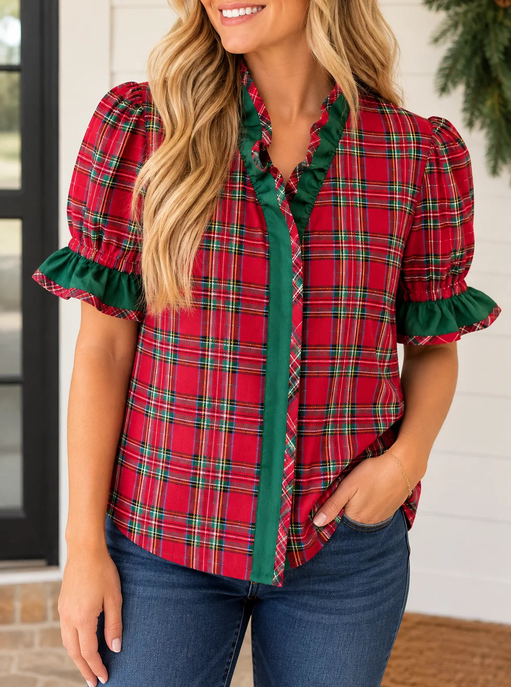 *PREORDER* Red Plaid Ruffle Shirt