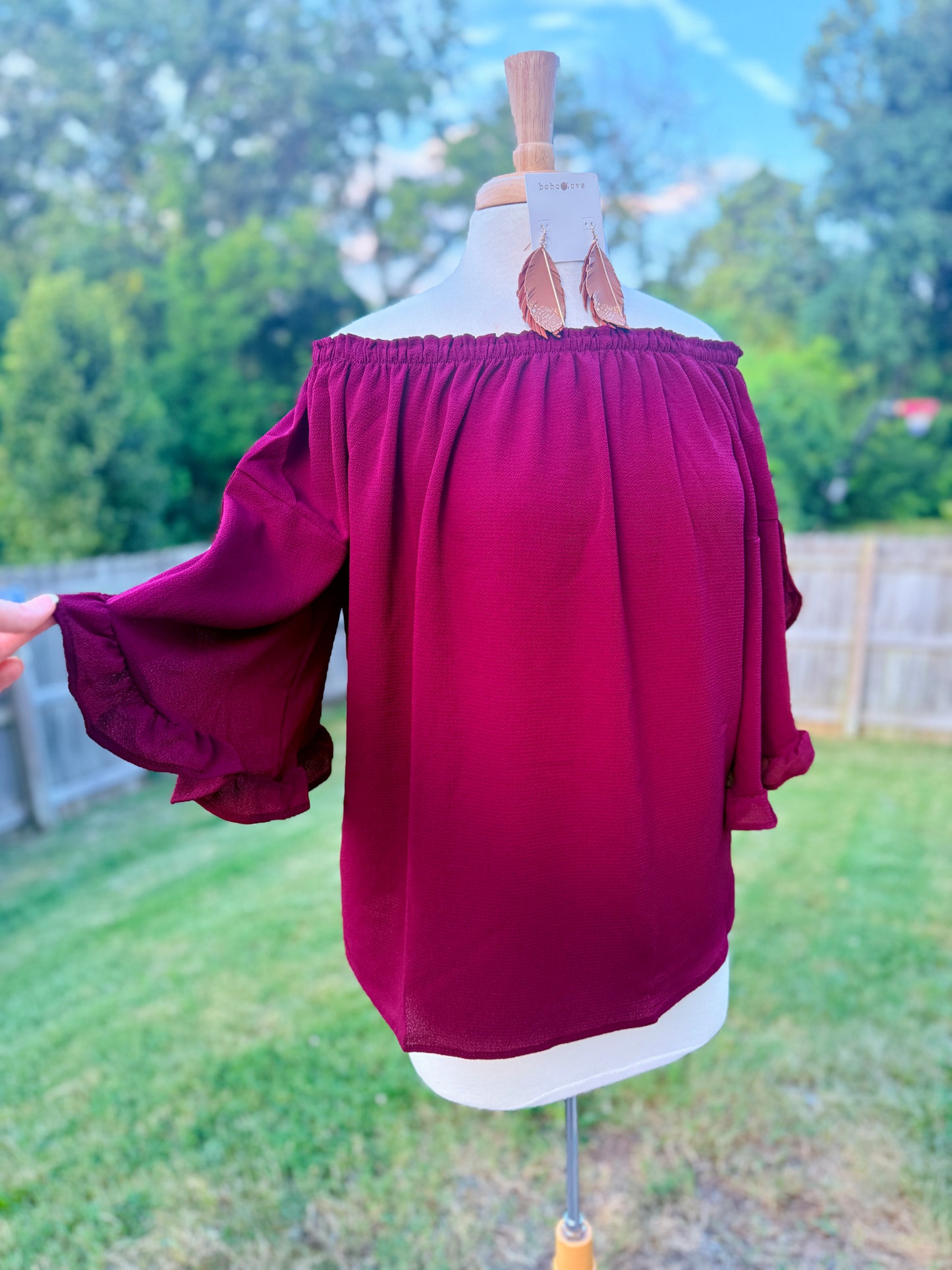 Burgundy Off The Shoulder Top