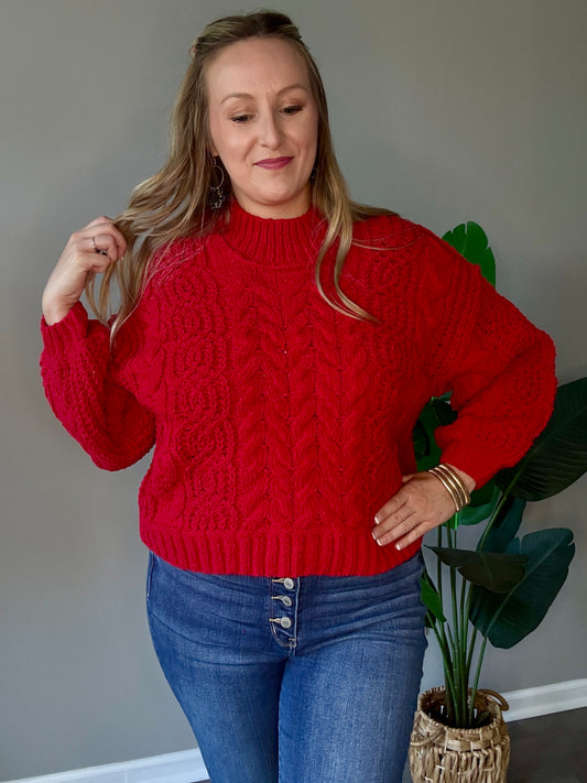 Ruby Red Cable Knit Sweater