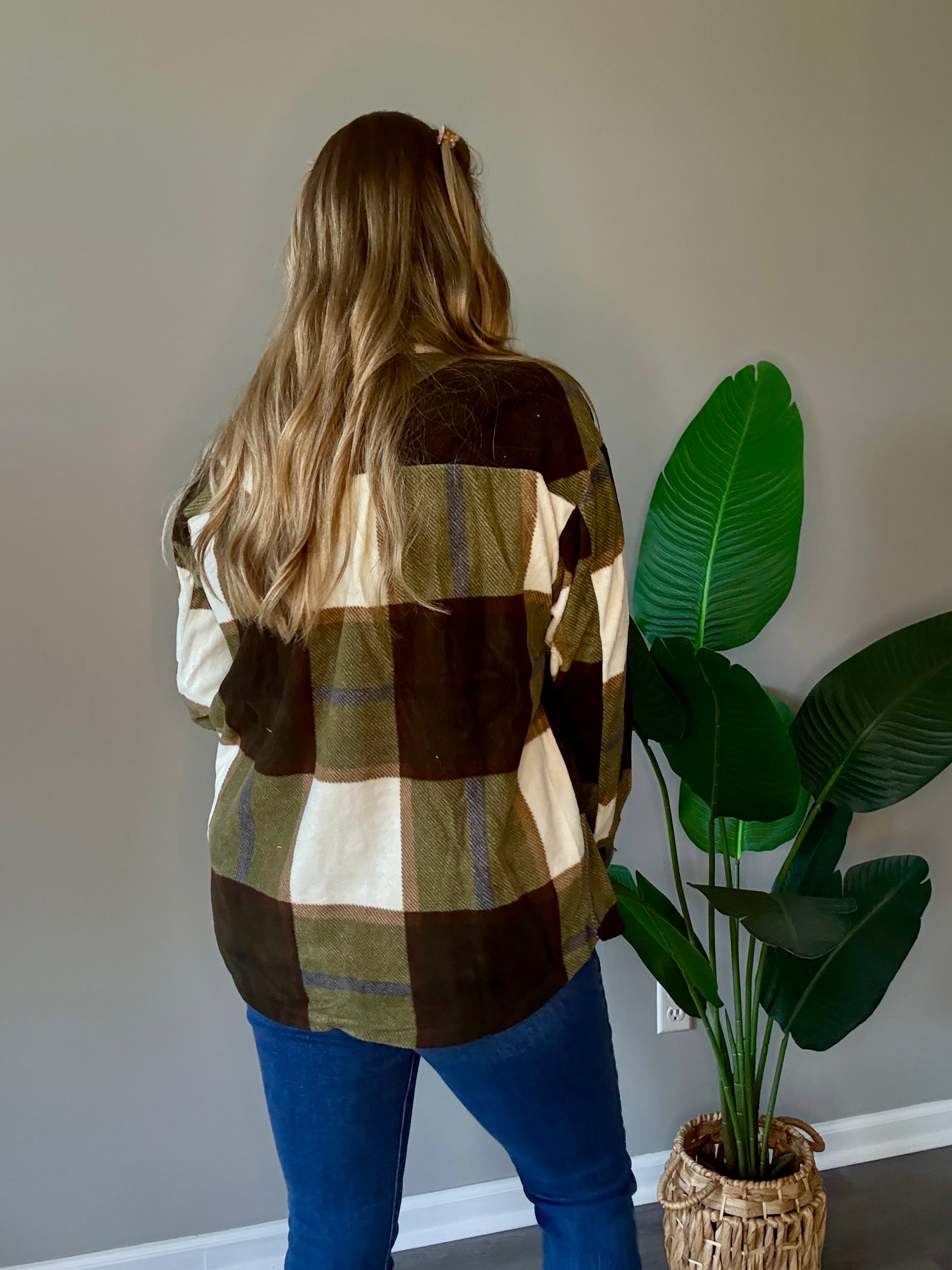 Olive Oversized Plaid Shacket