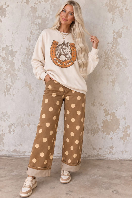 *PREORDER* Brown Polka Dot Casual Jeans
