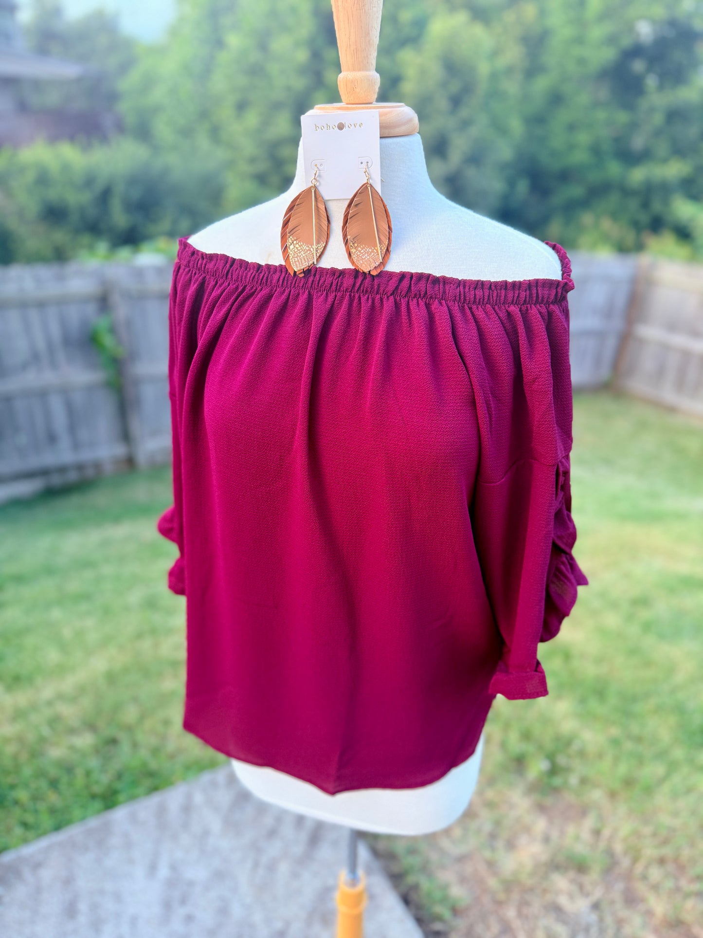 Burgundy Off The Shoulder Top
