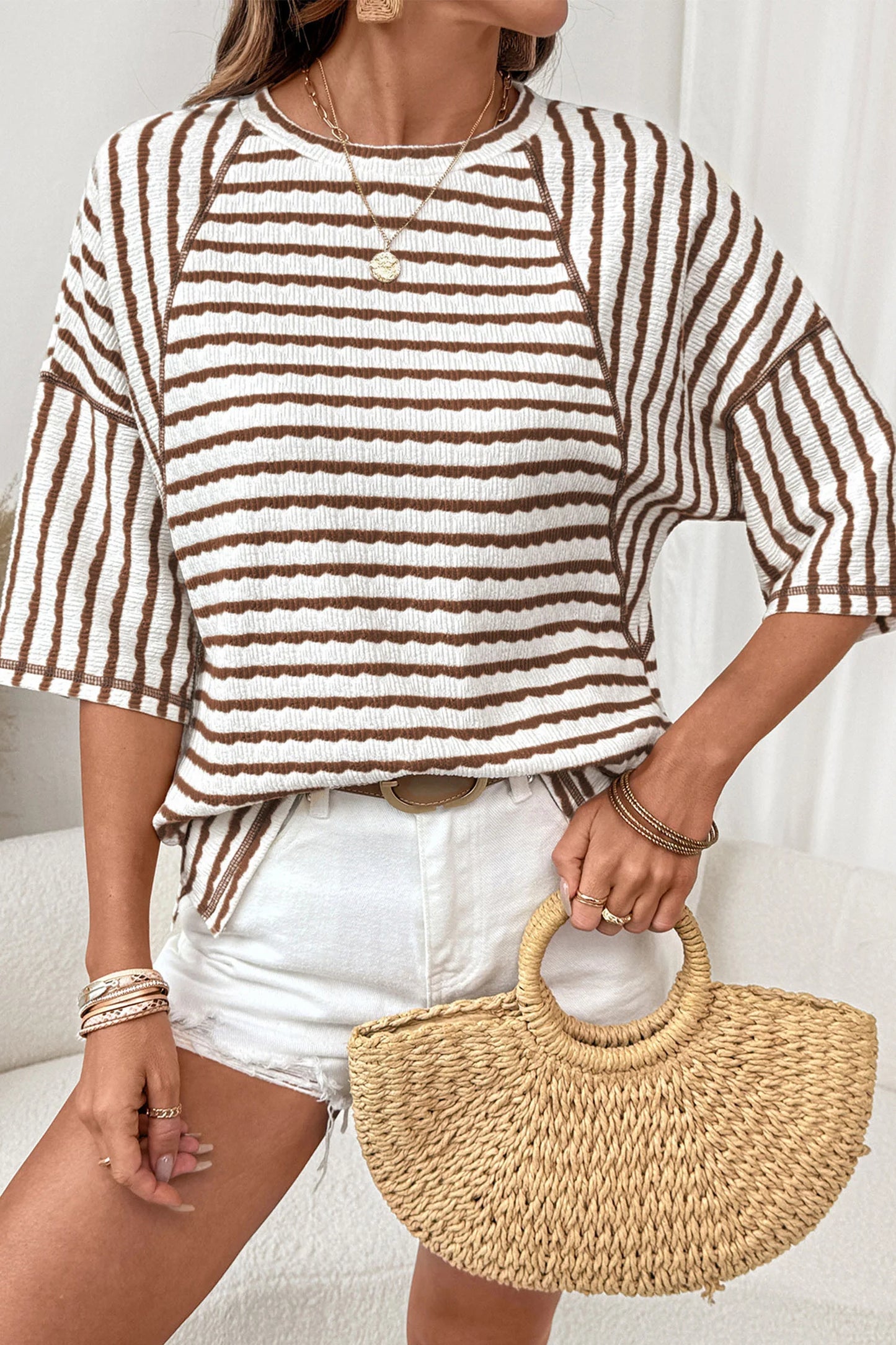 Brown Stripe Knit Top