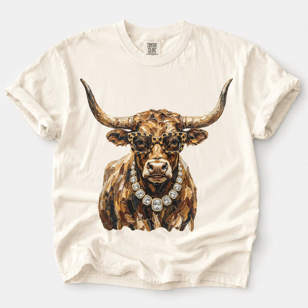 Rhinestone Necklace Cow Graphic Tee