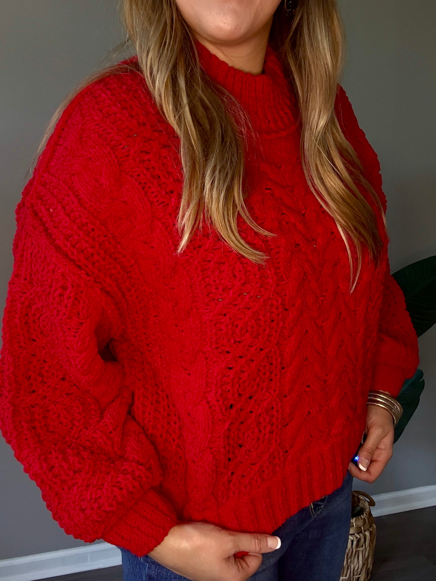 Ruby Red Cable Knit Sweater