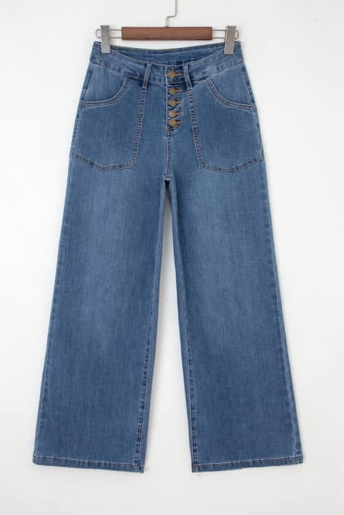 Multi Button High Waist Blue Jeans