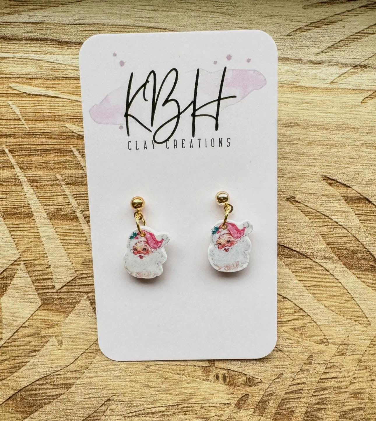 Vintage Santa Dangle Clay Earrings