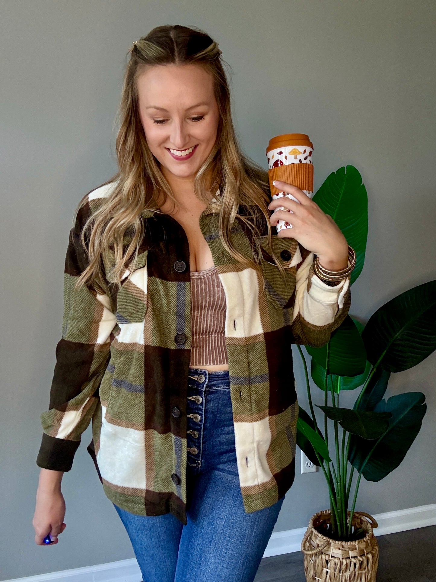 Olive Oversized Plaid Shacket