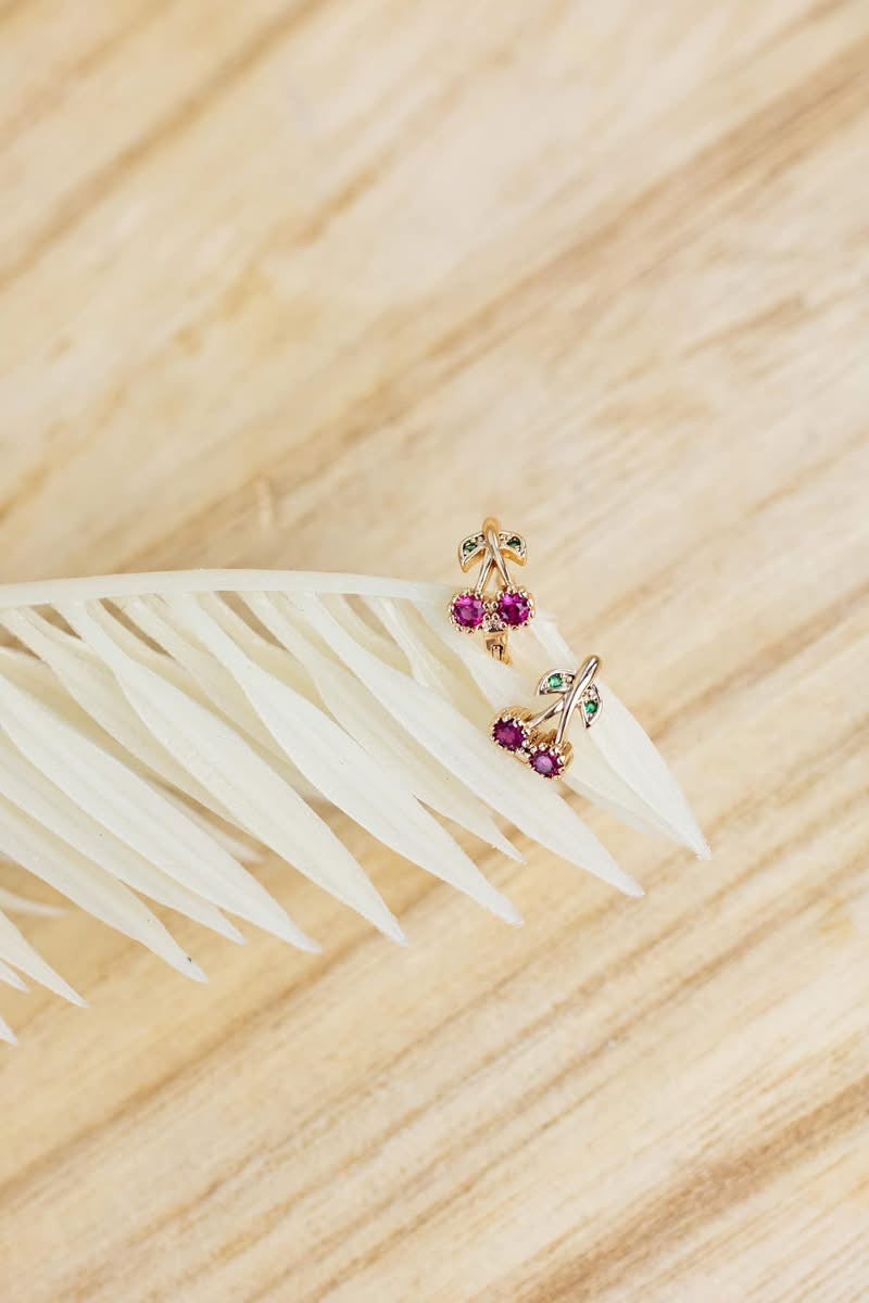 Dainty Cherry Hoop Earrings