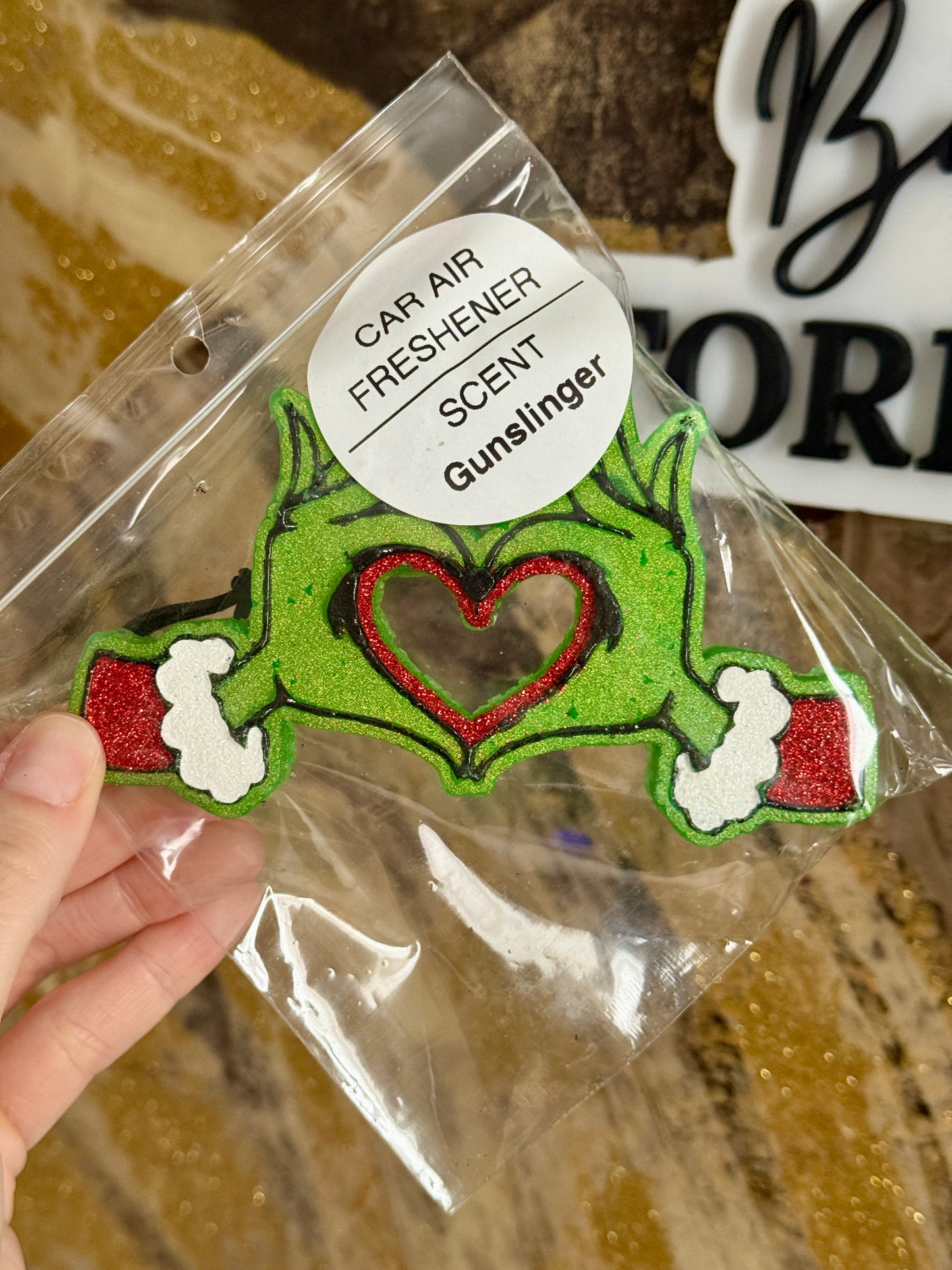 Green Heart Hands Air Freshie (Gunslinger Scent)