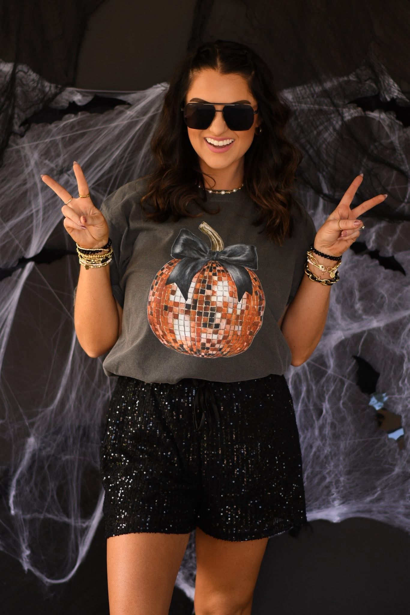 Disco Pumpkin Bow Graphic Tee