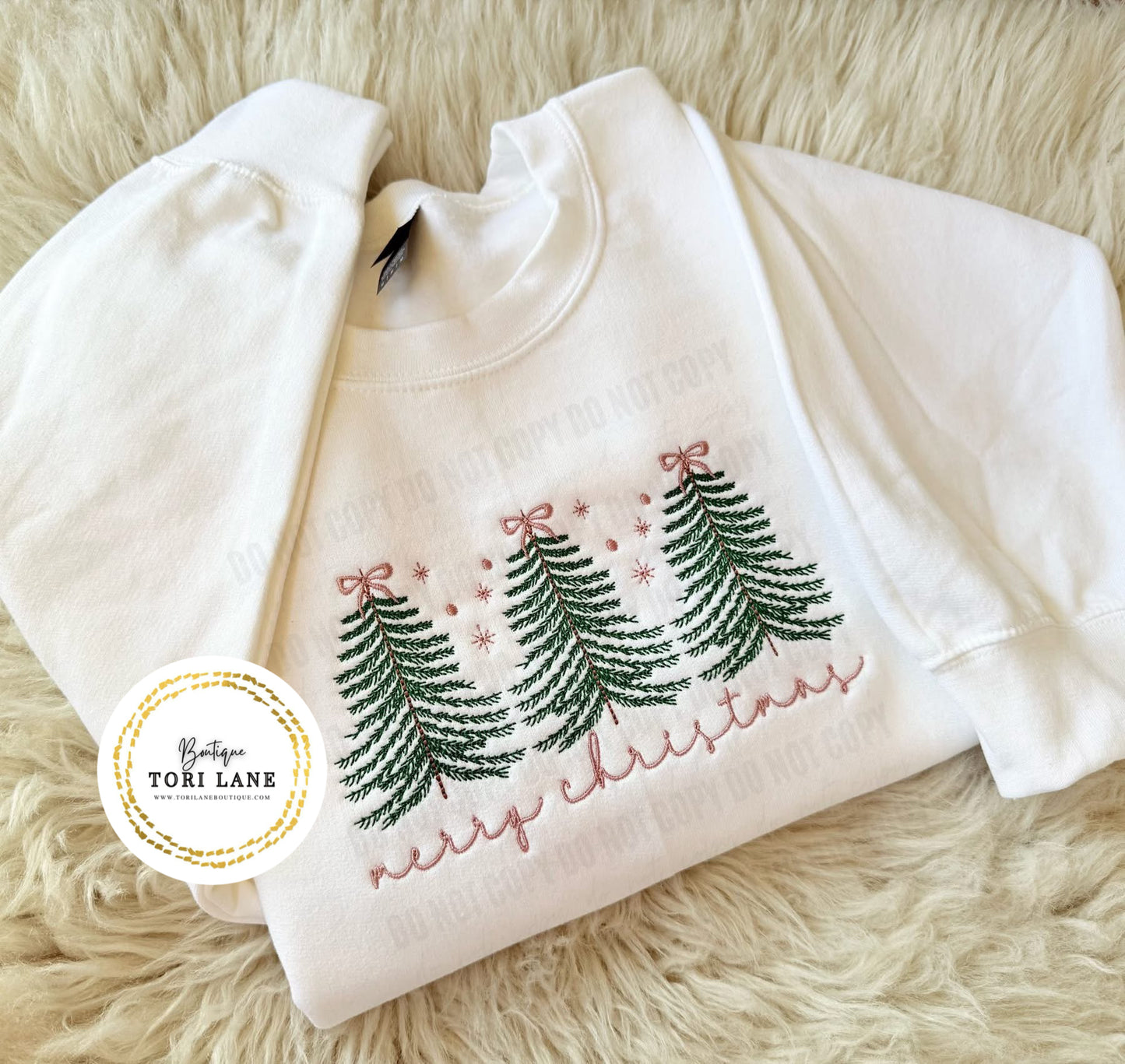 Embroidered Christmas Bow Trees Sweatshirt