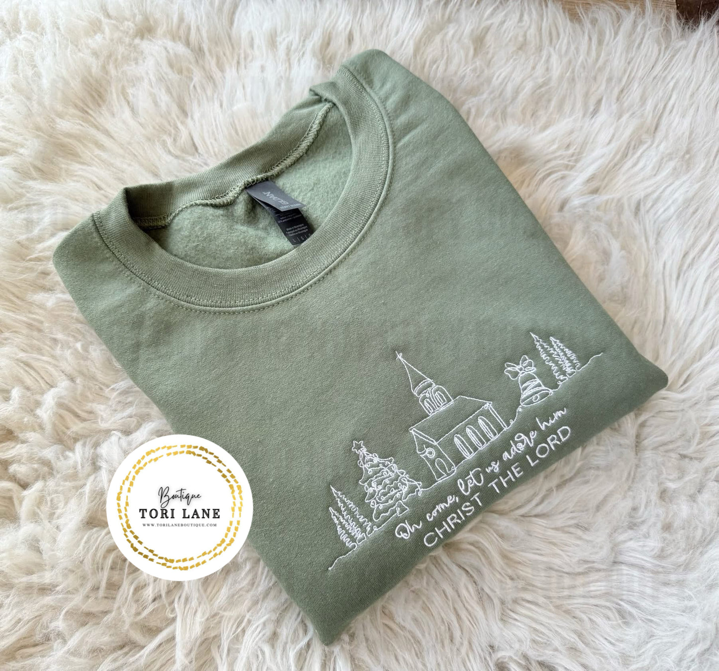 Embroidered Let Us Adore Him Sweatshirt