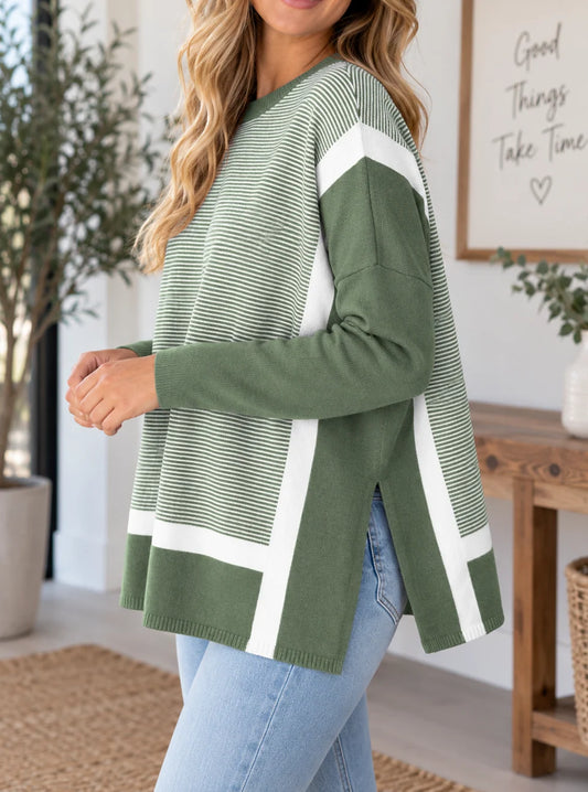 *PREORDER* Stripe Colorblock Tunic Sweater