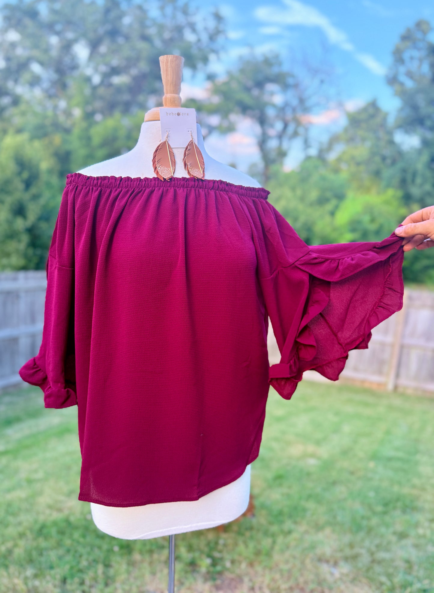 Burgundy Off The Shoulder Top