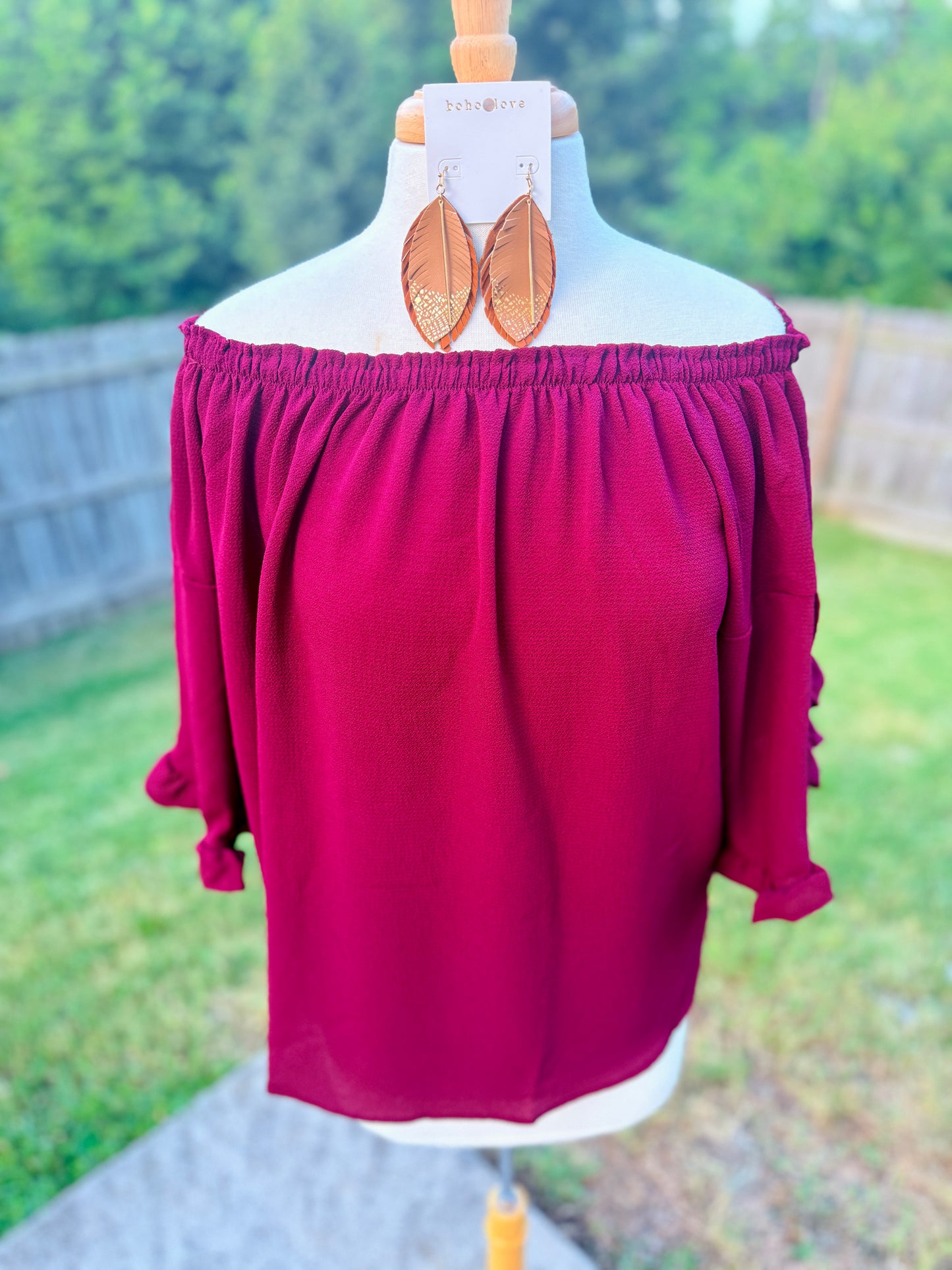 Burgundy Off The Shoulder Top