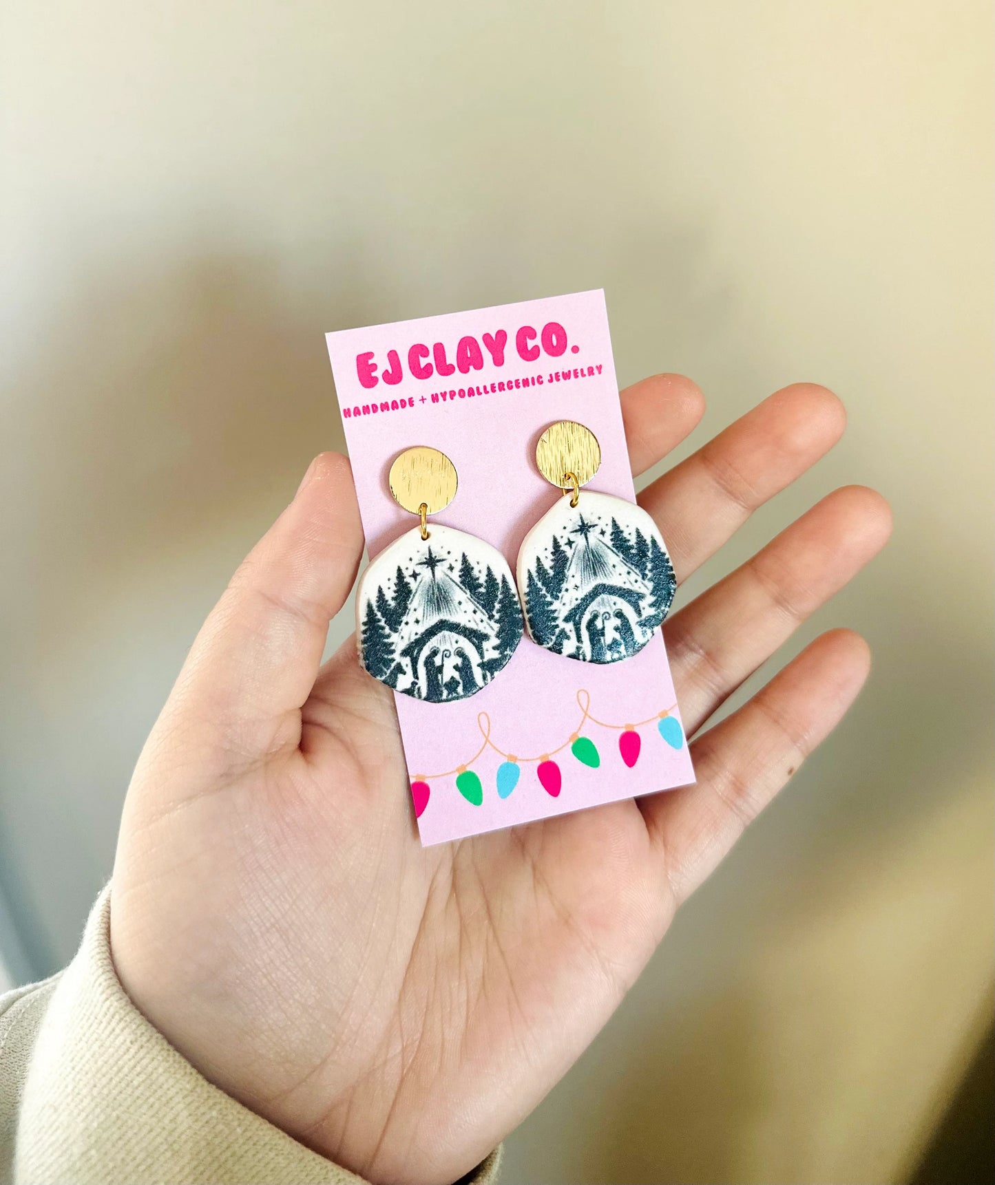 18K Black & Pearl Nativity Clay Earrings