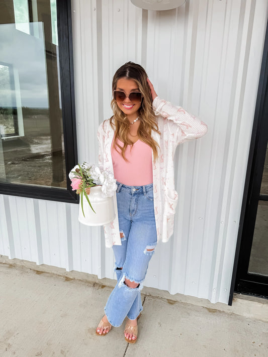 Pink Bunny Thumbhole Cardigan