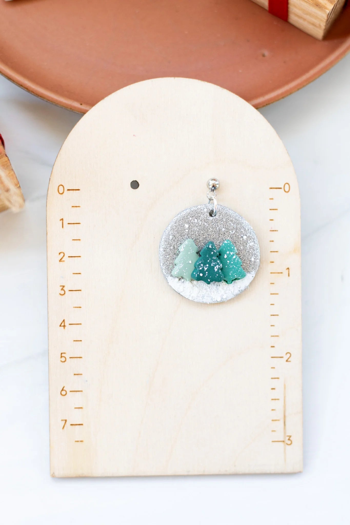 Snowy Tree Dangle Clay Earrings