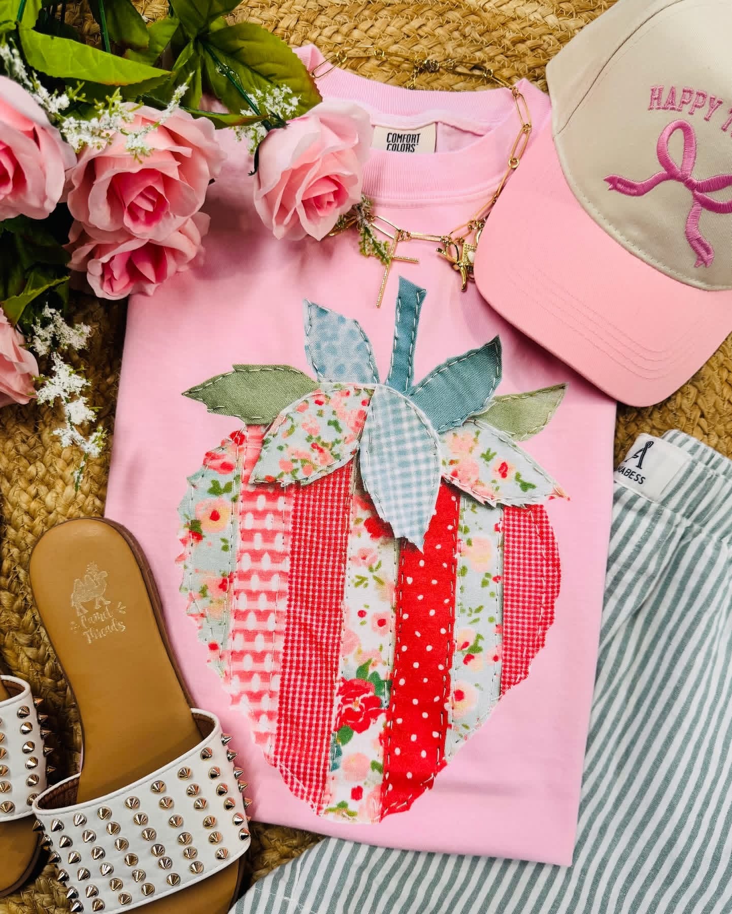Faux Patchwork Strawberry Graphic Tee