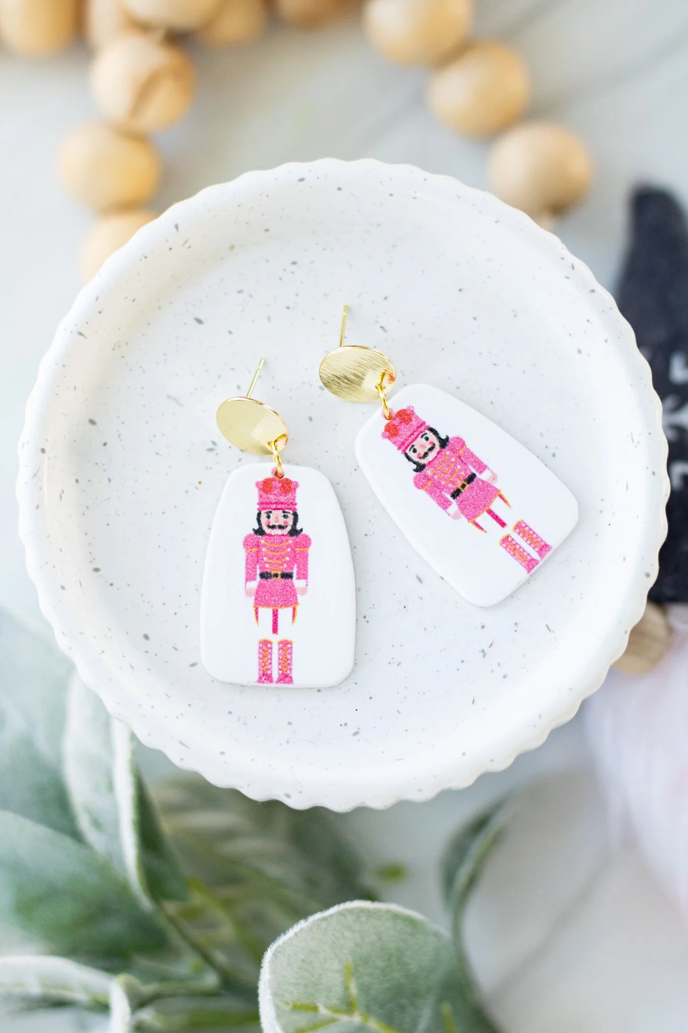 Pink Nutcrackers on 18K Clay Earrings