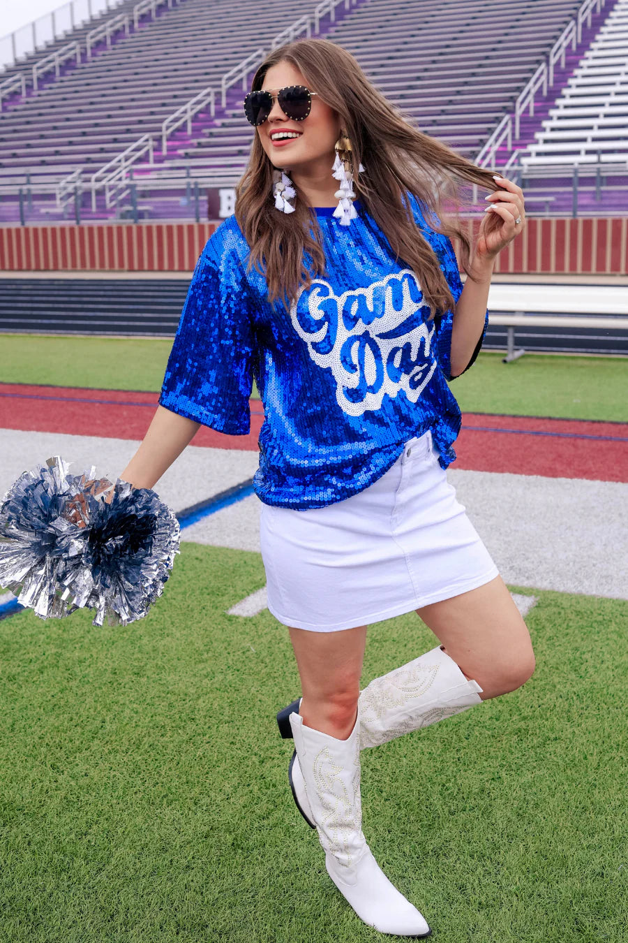 Blue Sequin Game Day Top
