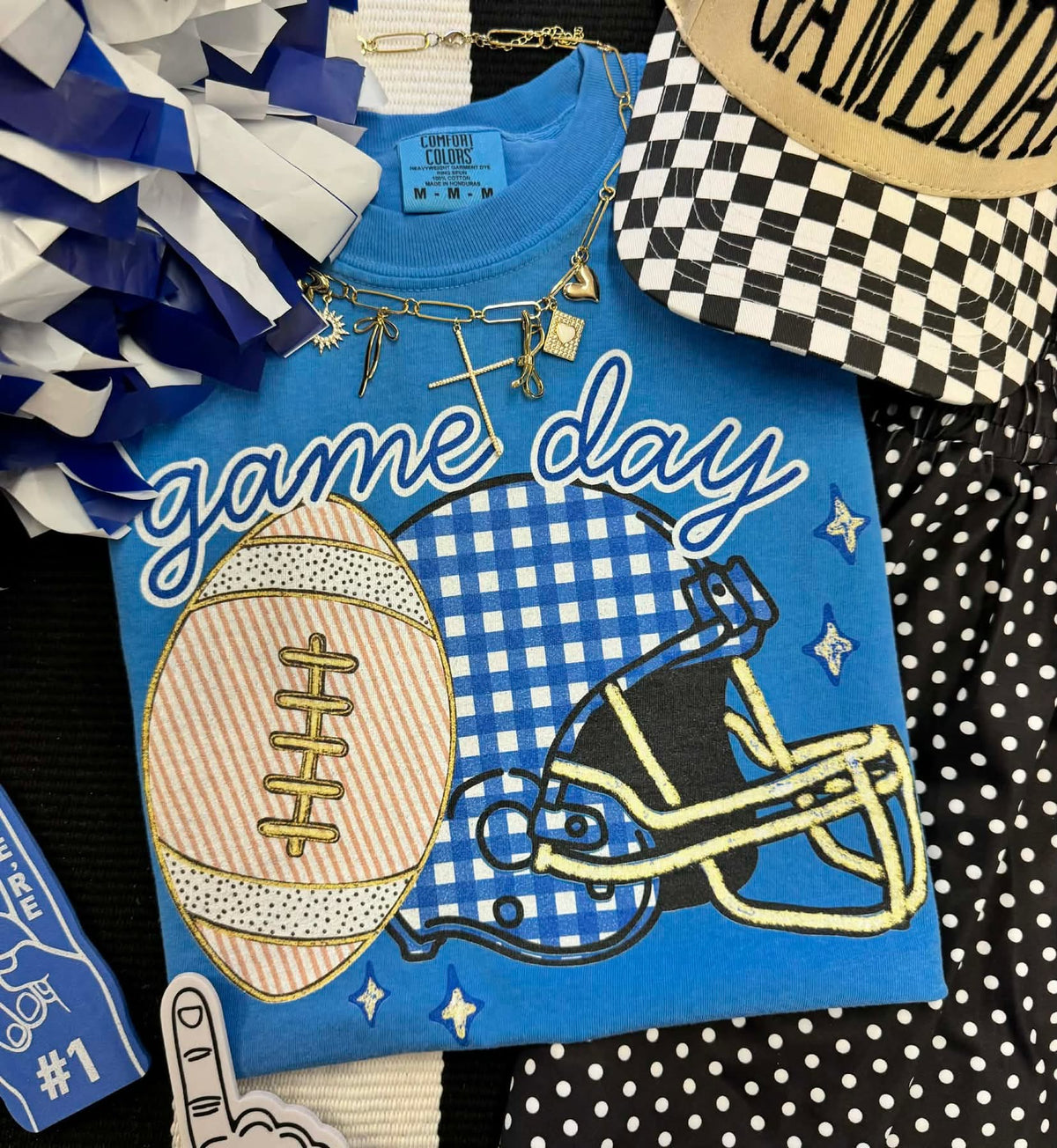 Game Day Gingham Helmet Graphic Tee