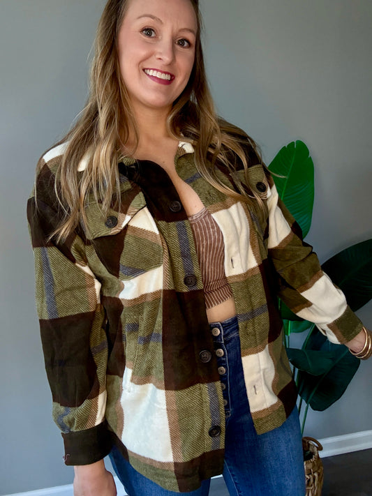 Olive Oversized Plaid Shacket