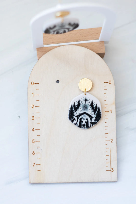 18K Black & Pearl Nativity Clay Earrings