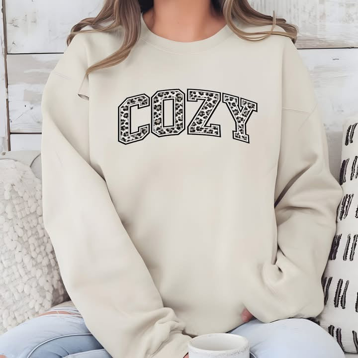 Cozy Leopard Print Graphic Sweatshirt