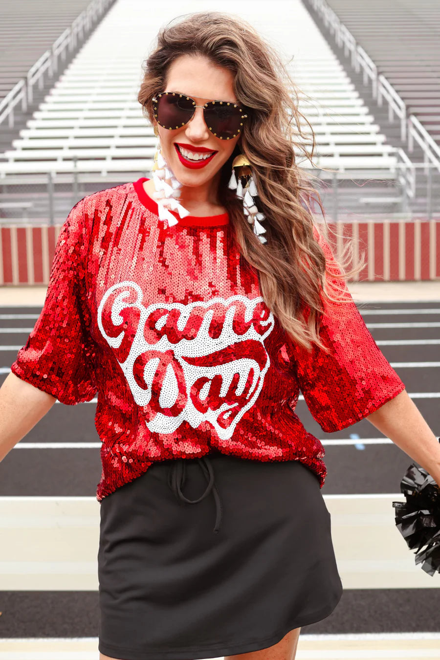 Red Sequin Game Day Top