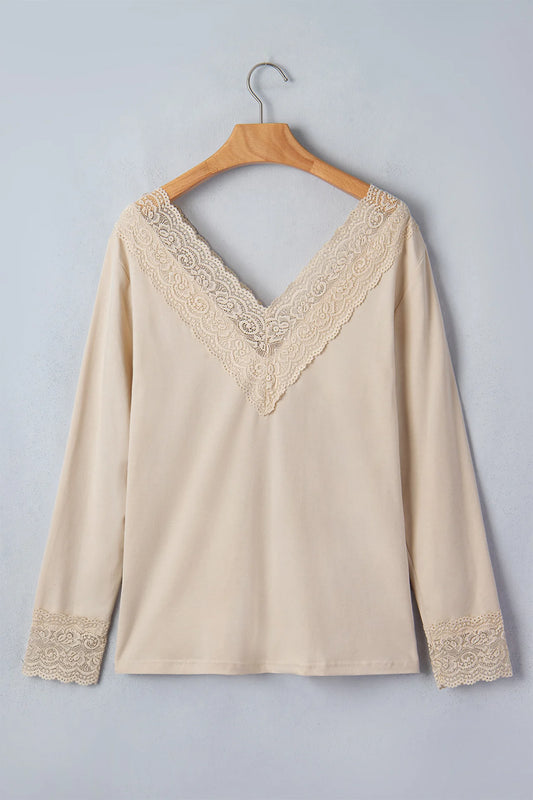 *PREORDER* Lace Splicing V Neck Top
