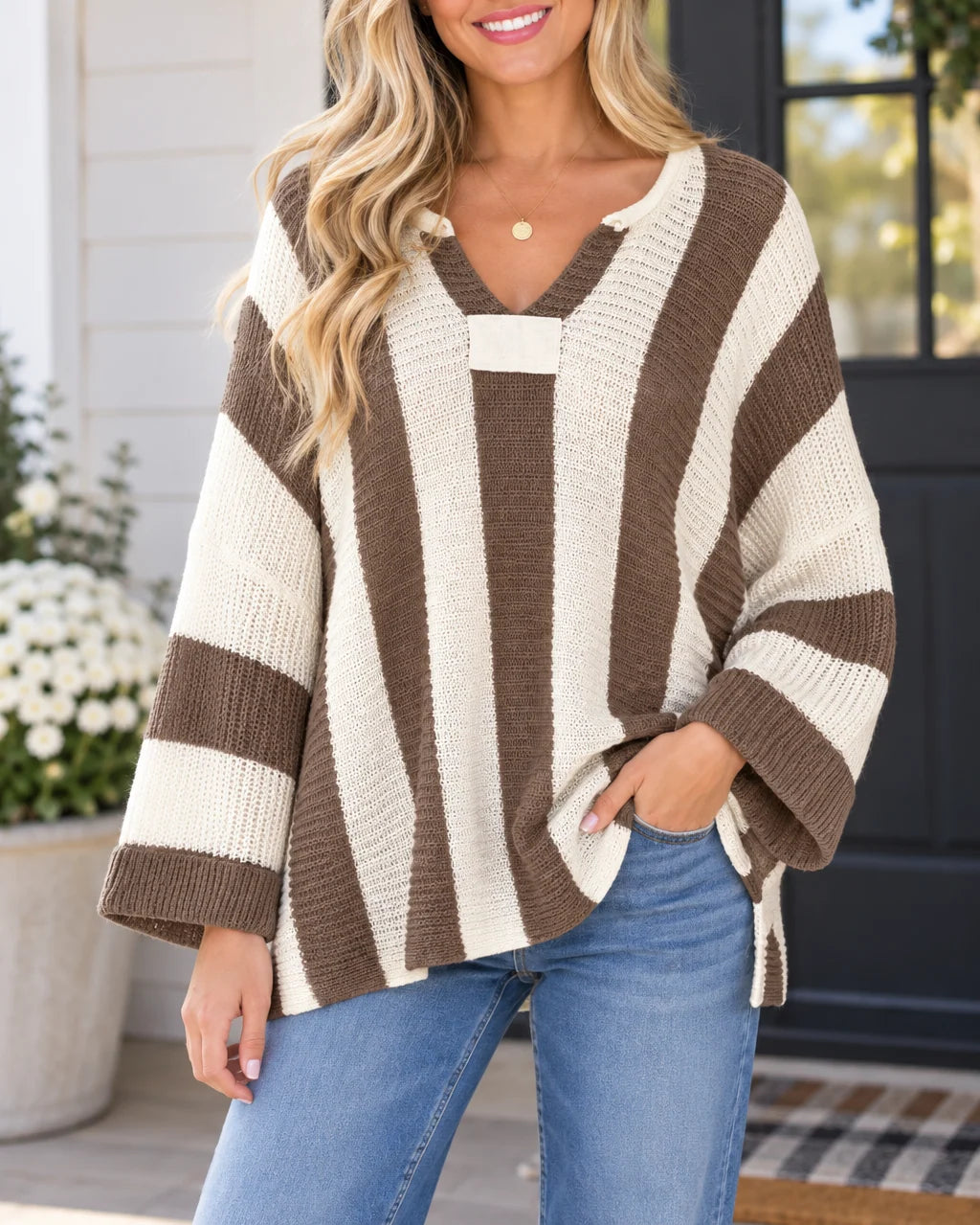 *PREORDER* Stripe V Neck Sweater