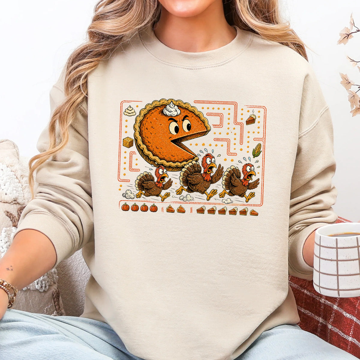 Thanksgiving Pie Chasing Graphic Sweatshirt