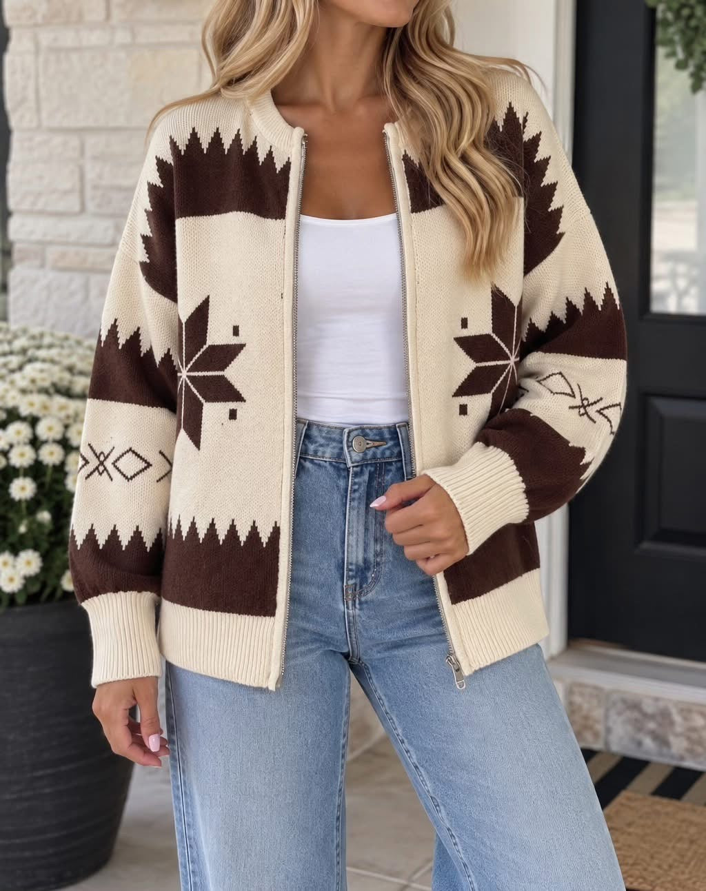 *PREORDER* Beige Western Geometric Cardigan