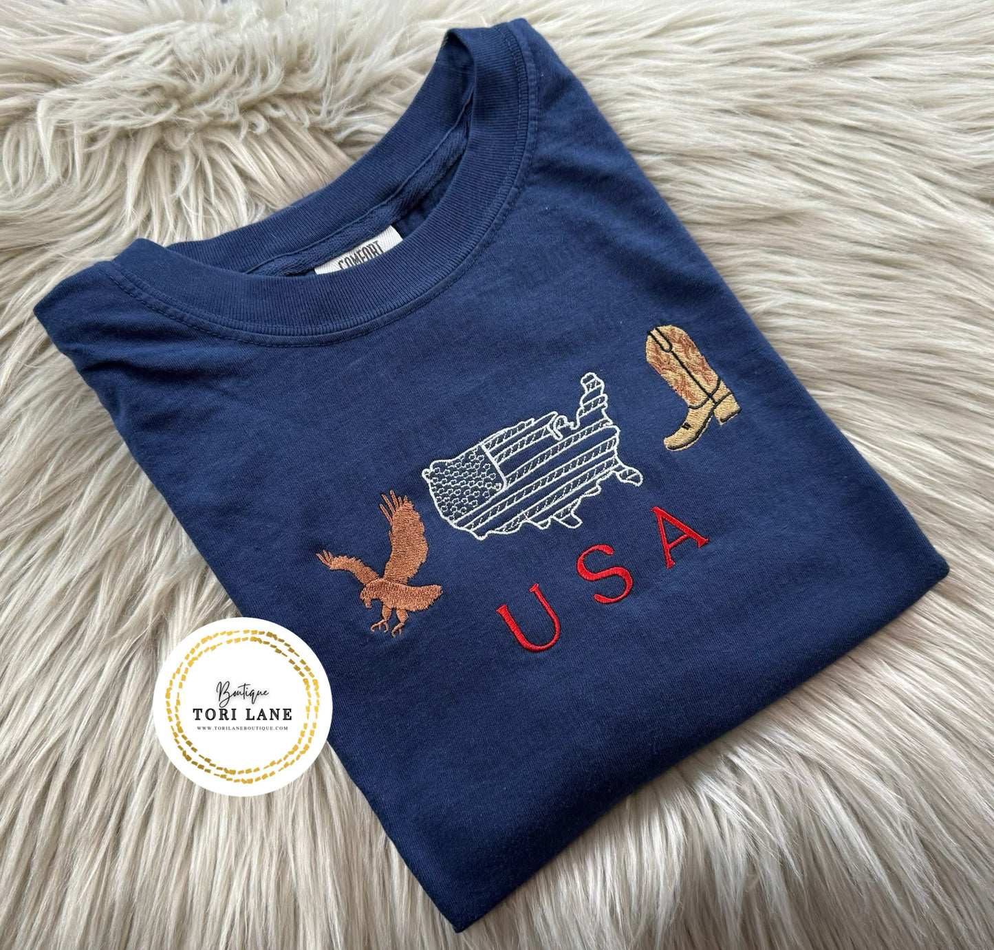 USA With Boots Embroidery Tee/Sweatshirt