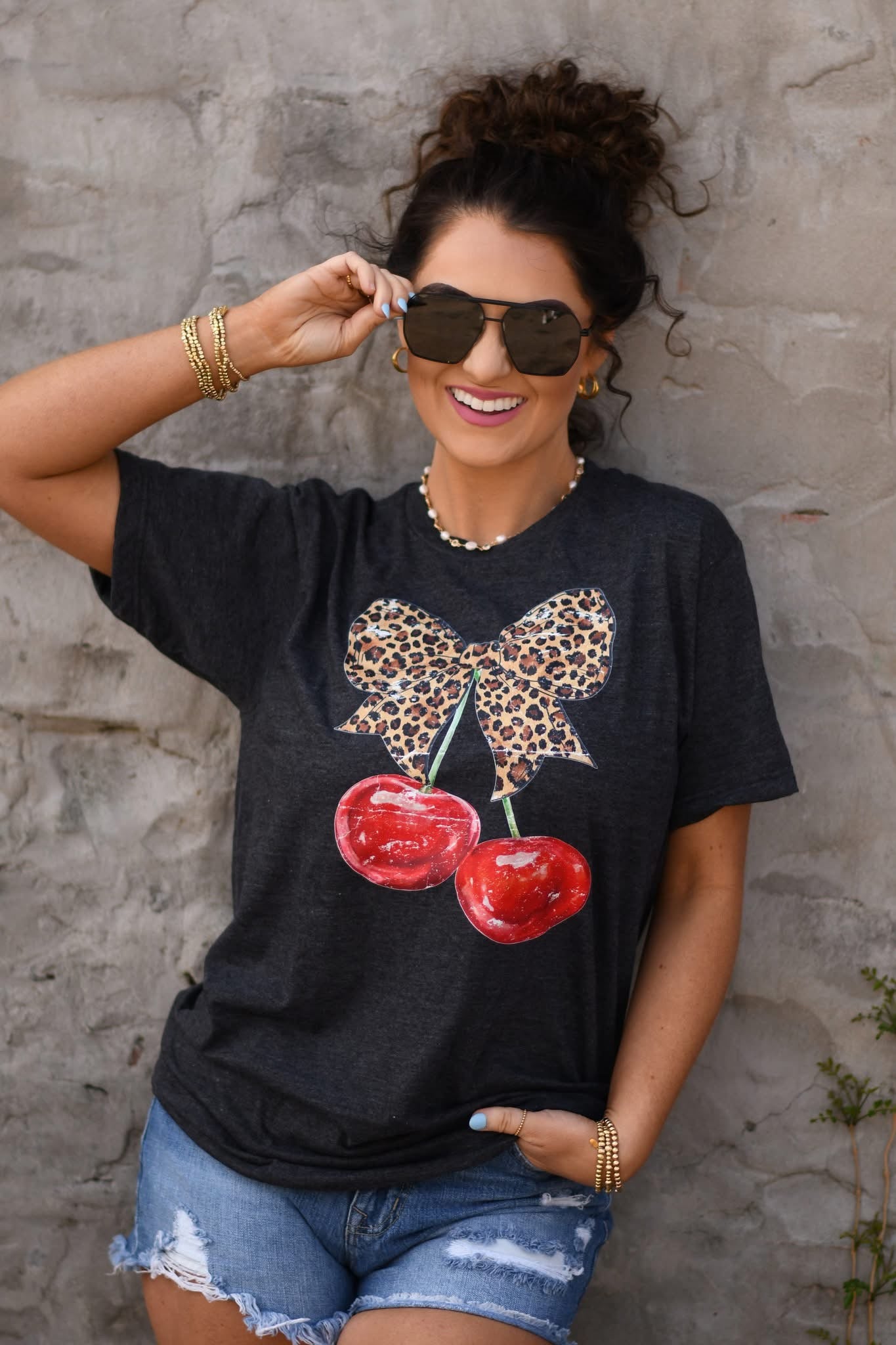 Leopard Bow Cherry Graphic Tee