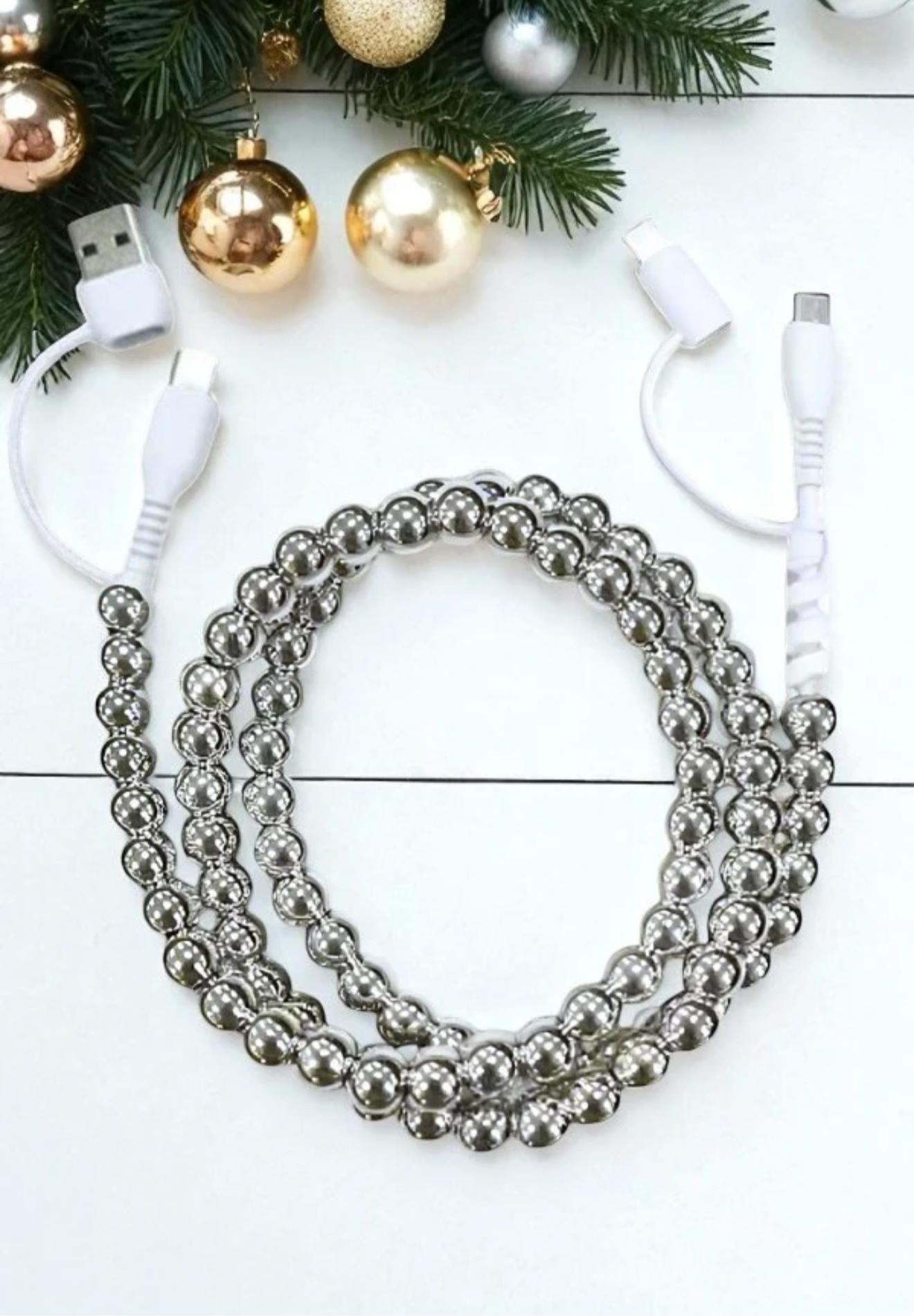 Silver Beaded Phone Charger