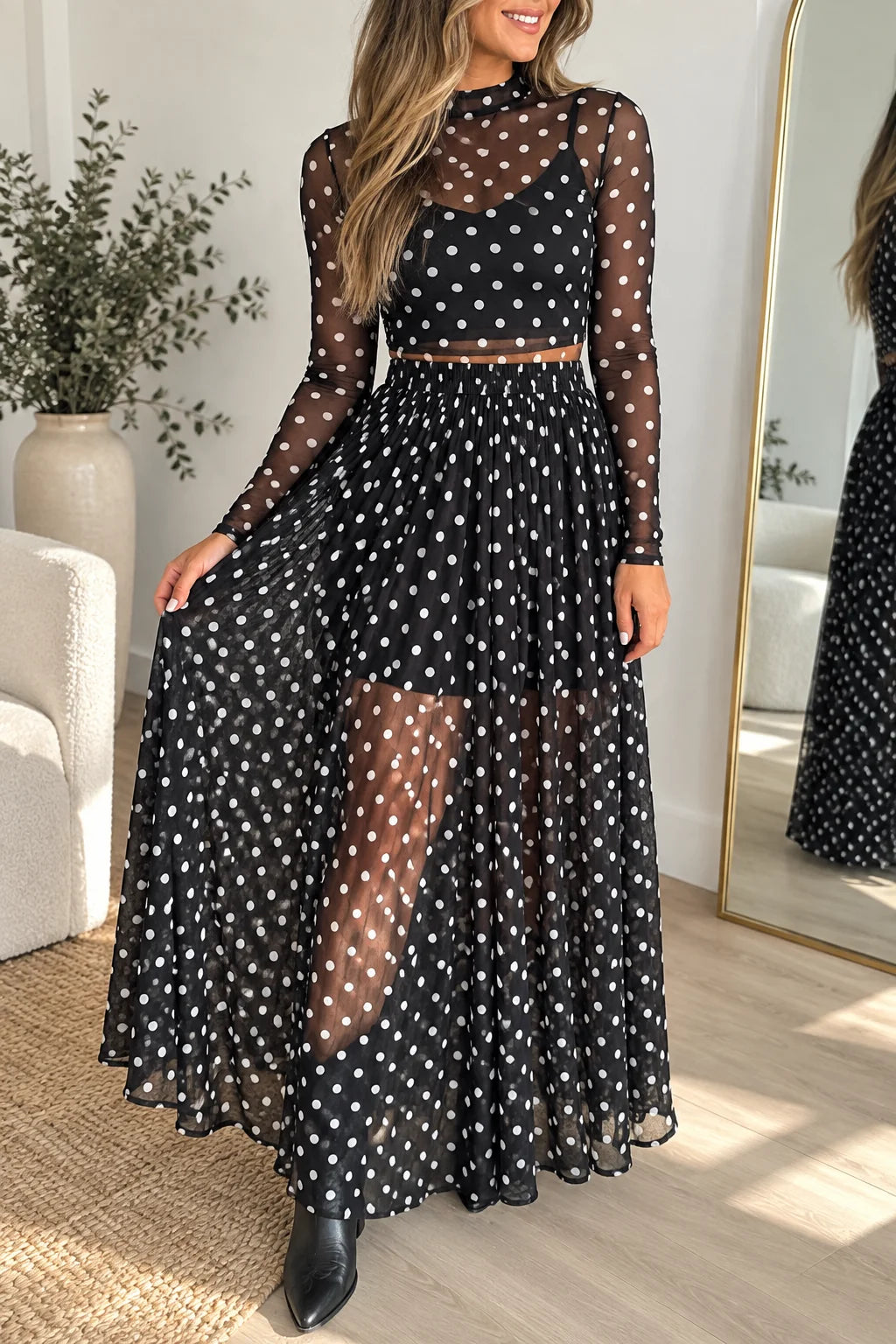 *PREORDER* Polka Dot Mesh 2pcs Dress Set