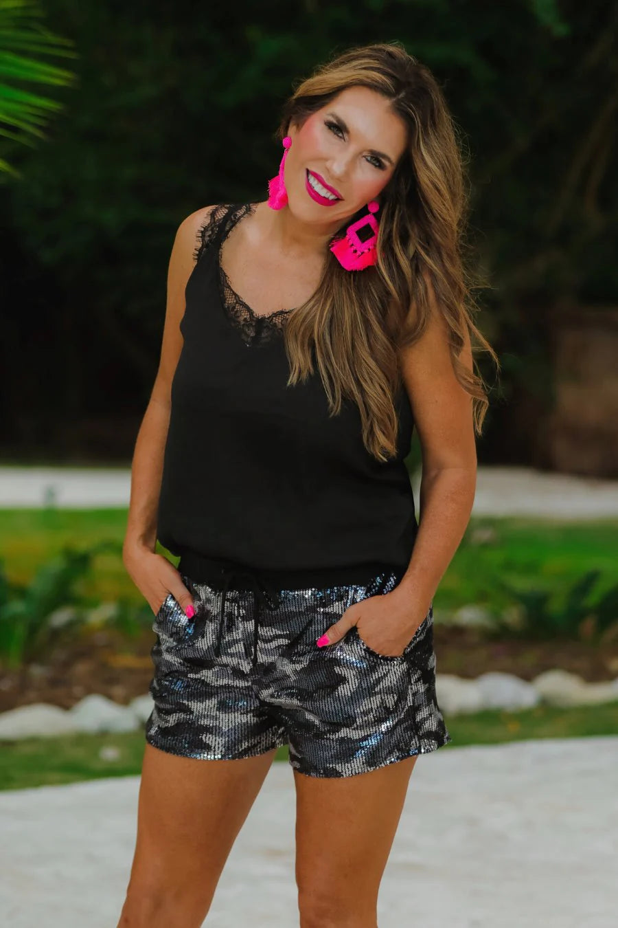Camo Sequin Shorts Plus+