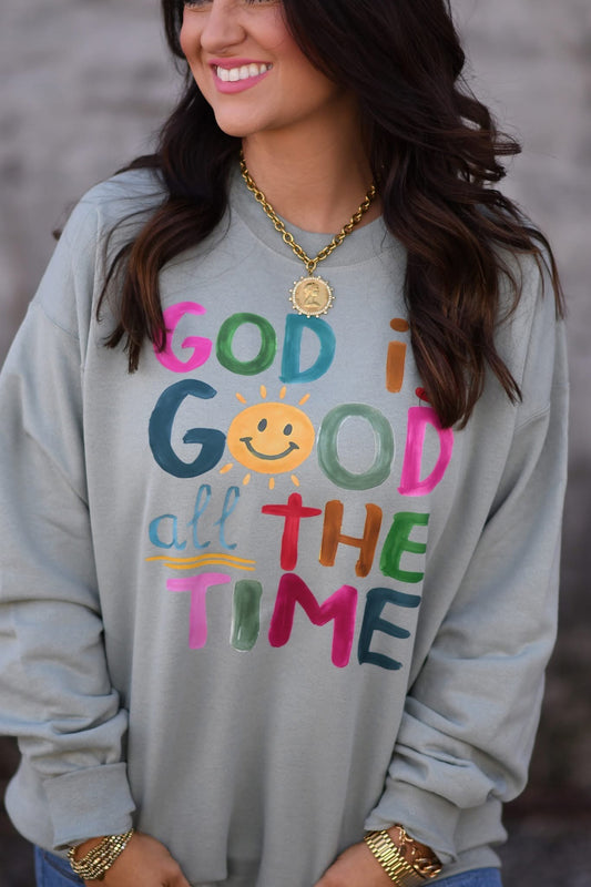 God Is Good All The Time Watercolor Graphic Sweatshirt