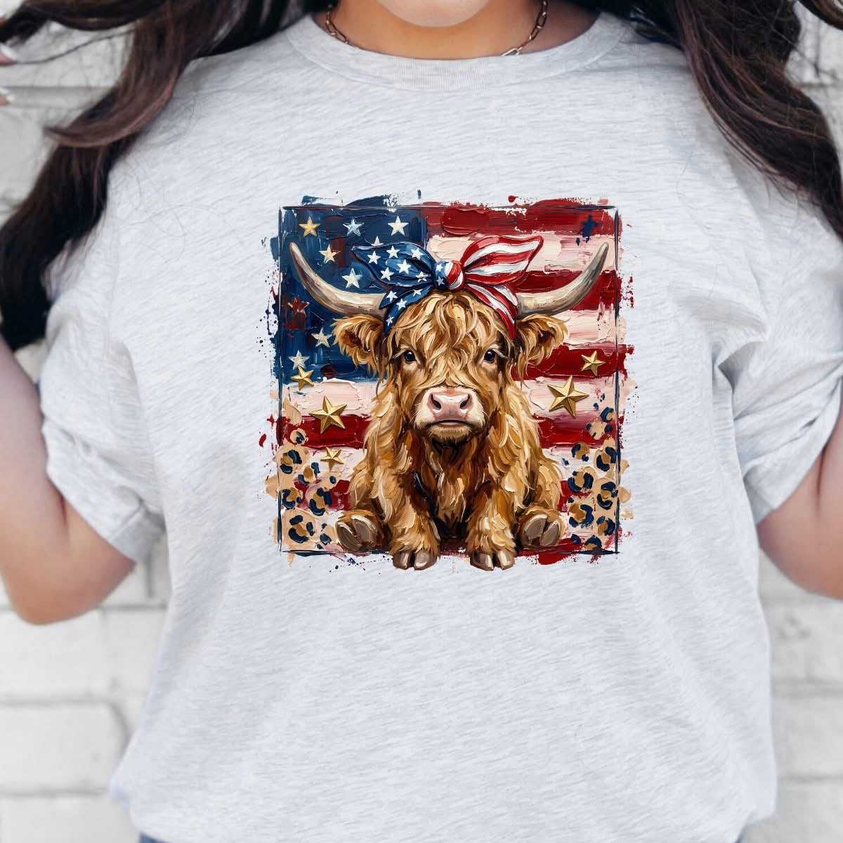 Patriotic Highland Cow Graphic Tee