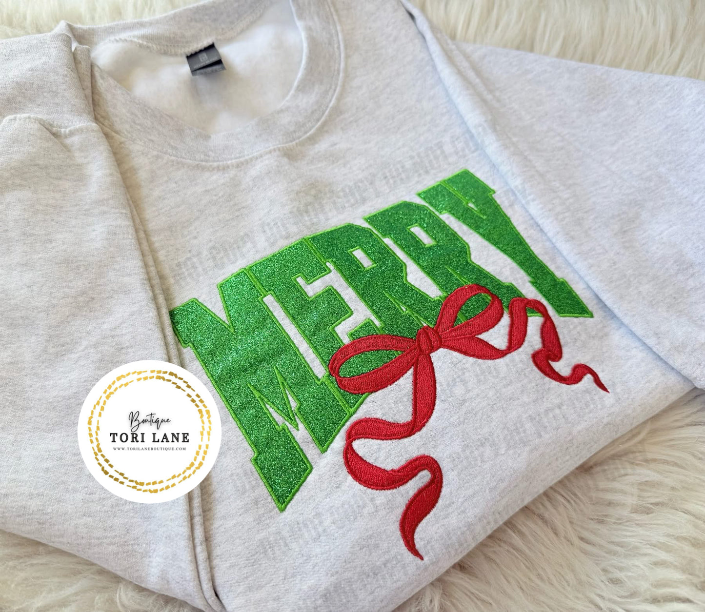 Embroidered Merry Bow Sweatshirt