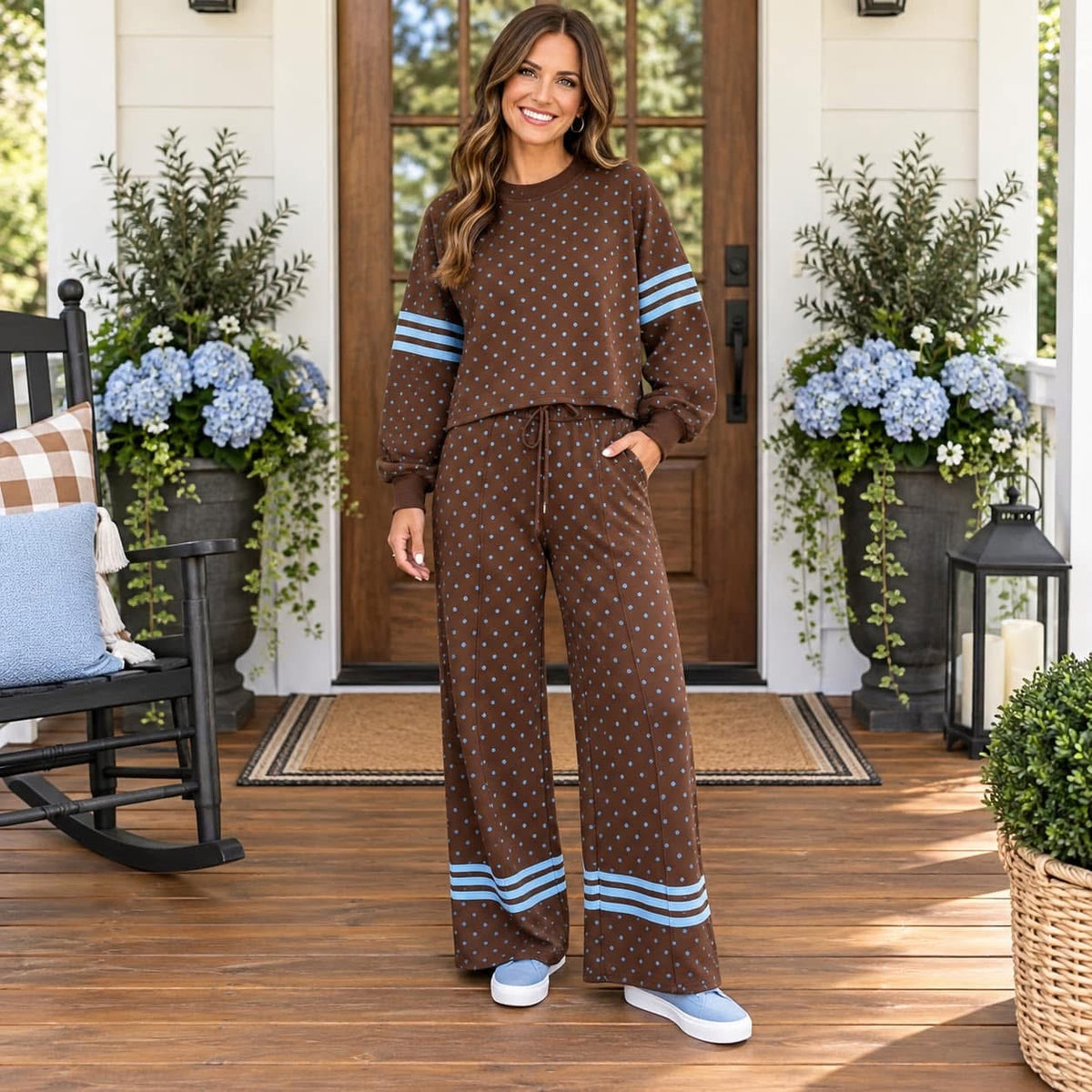 *PREORDER* Brown Polka Dot Stripe Detail Set