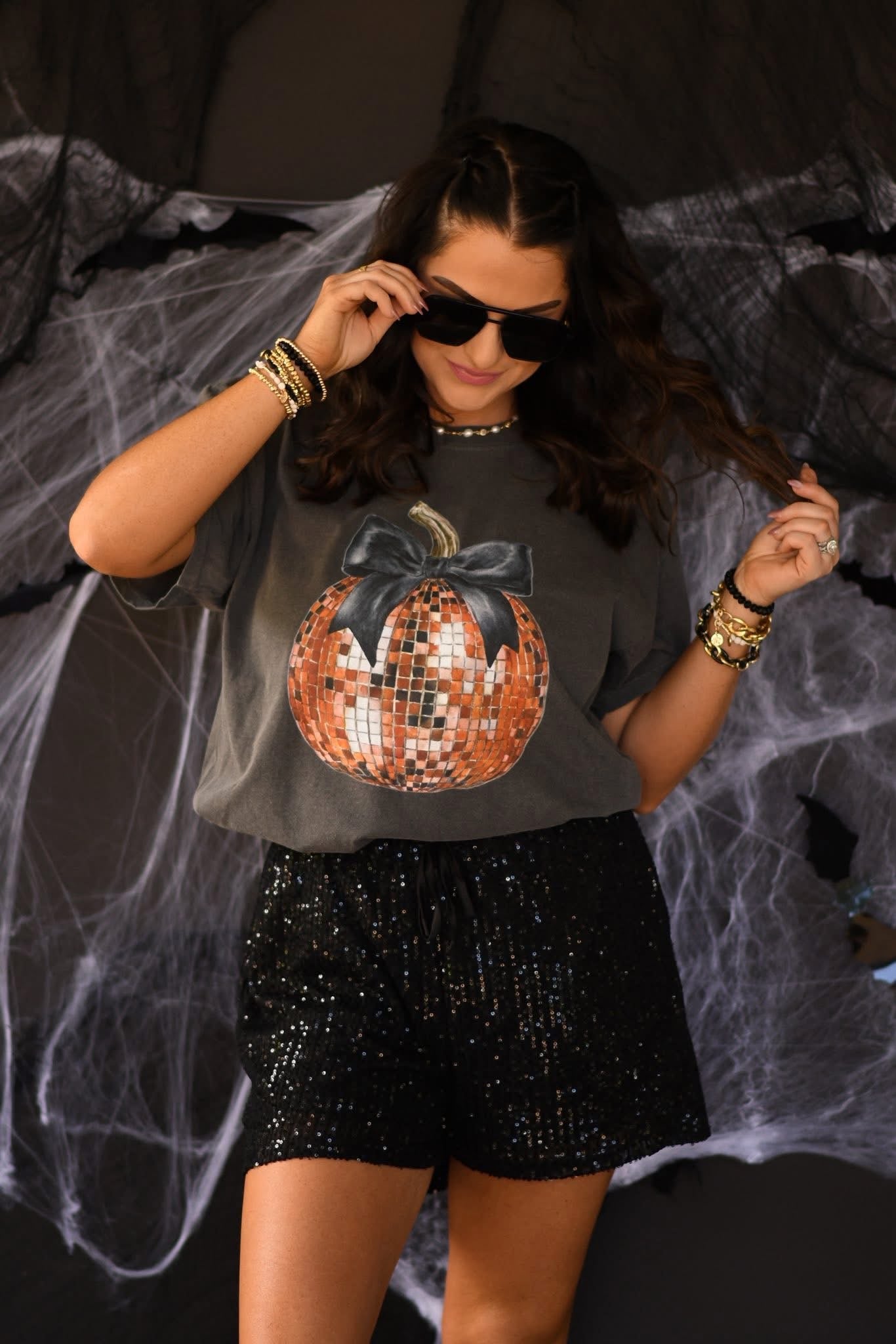 Disco Pumpkin Bow Graphic Tee